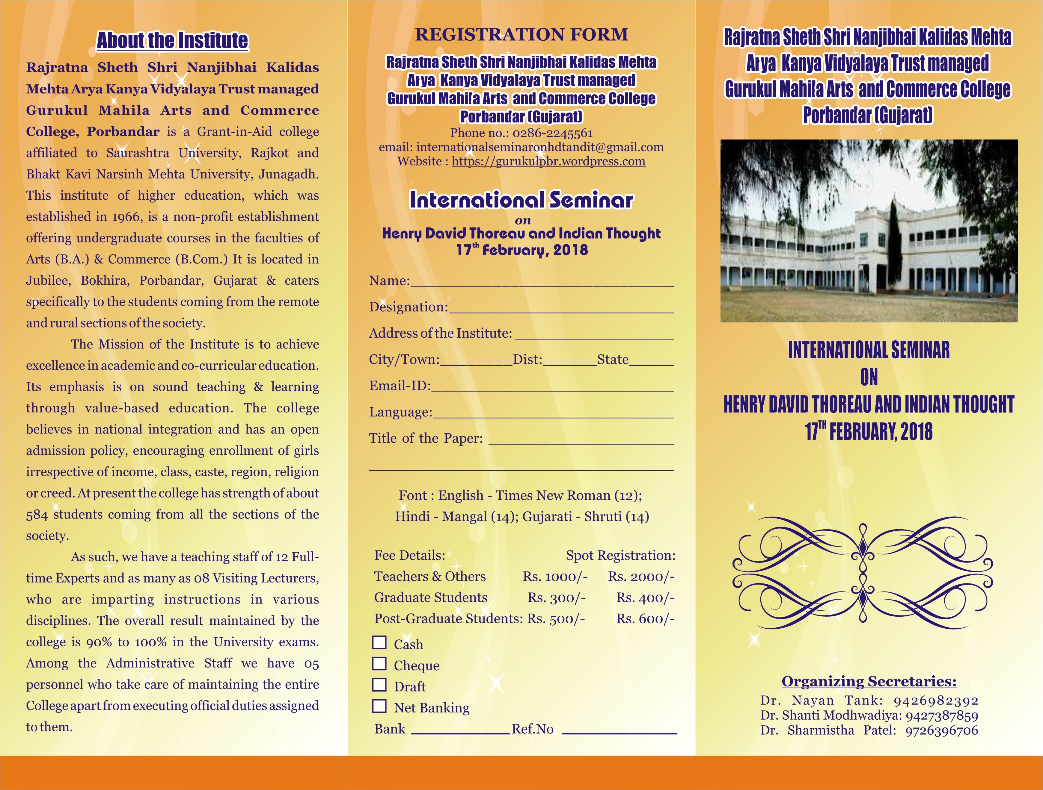 REGISTRATION FORM : INTERNATIONAL SEMINAR ON HENRY DAVID THOREAU AND ...